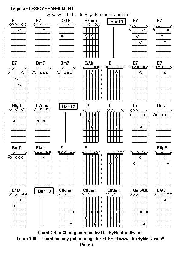 Chord Grids Chart of chord melody fingerstyle guitar song-Tequila - BASIC ARRANGEMENT,generated by LickByNeck software.